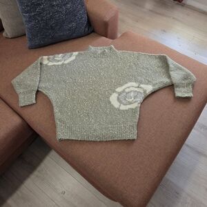 Sofia Vtg French Hand Knitted Wool Blend Chunky Knit Tapered Green Sweater Small